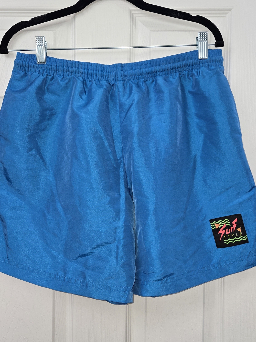 Men's Surf Style Blue Shorts with Neon Logo Size Large